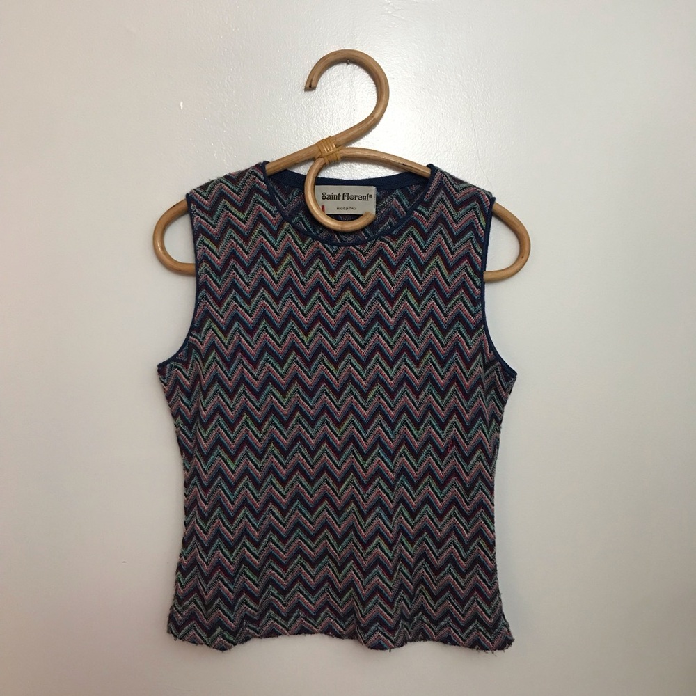 Vintage Italian Saint Floreat Zig Zag Knit MISSONI Style Sleeveless Shirt Top